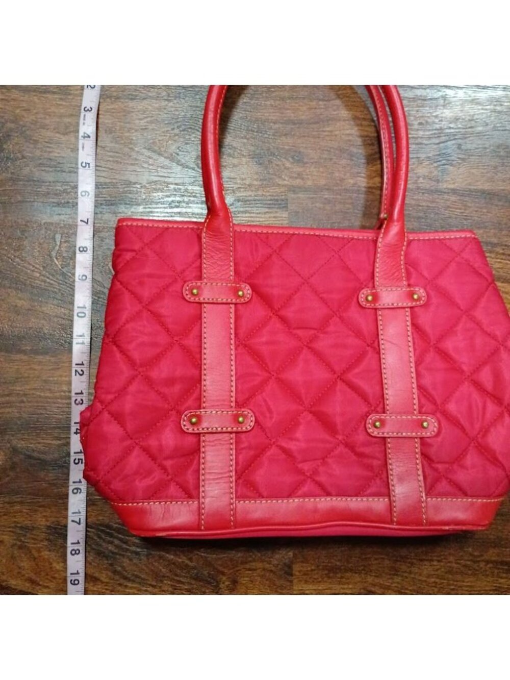 J. Crew Quilted Red Nylon Tote Bag With Leather Trim - Picture 5 of 10